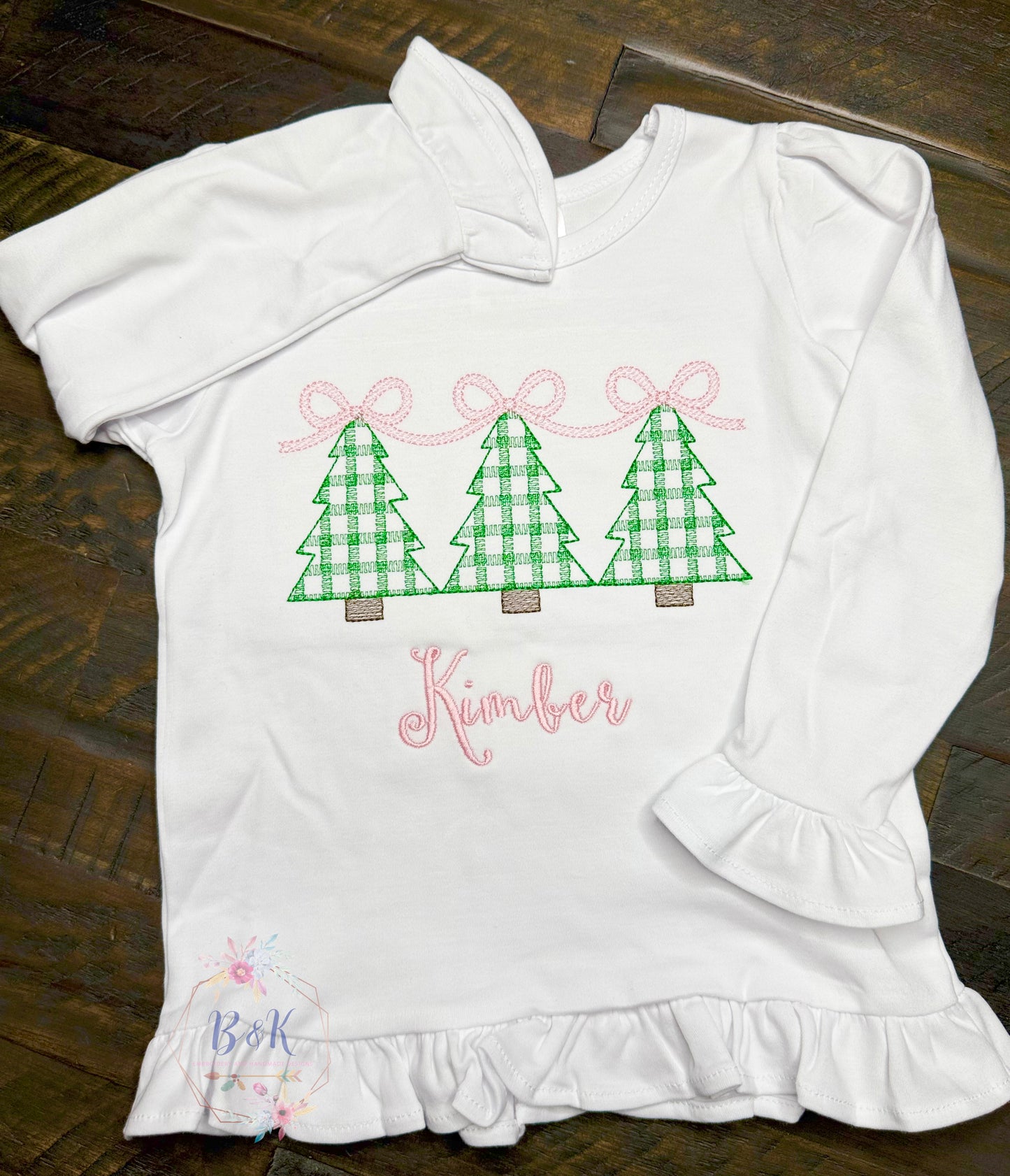 Girls Christmas Tree long sleeved ruffle tee